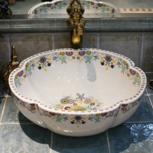Porcellana artistica Europa stile vintage Lavabo in ceramica Lavabo da appoggio in ceramica Lavelli da bagno lavelli a forma di fiore