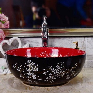 Lavabo in ceramica Lavabo in Plum Blossom in porcellana nera con lavabo classico in arte con lavabo in ceramica