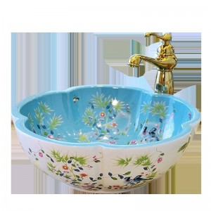 Lavandini del bagno del lavabo del bacino di arte di stile europeo a forma di fiore lavabo in ceramica modello di fiore e uccello