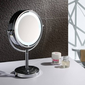 8.5 "Luci da specchio a LED per trucco da trucco da tavolo Ingrandimento specchio cosmetico bifacciale x10 e cromo lucido normale